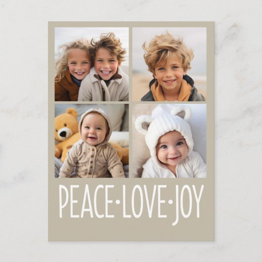 Peace Love Joy Taupe - 4 Photo Collage Feestdagenkaart (Voorkant)