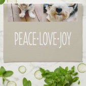 Peace Love Joy Taupe Holiday Photo Collage Theedoek (Gevouwen)