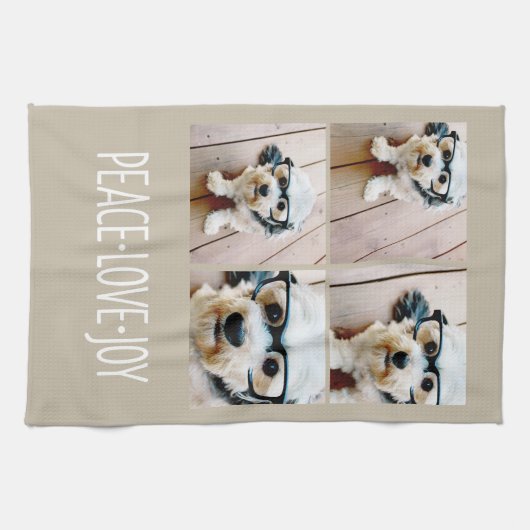 Peace Love Joy Taupe Holiday Photo Collage Theedoek (Horizontaal)