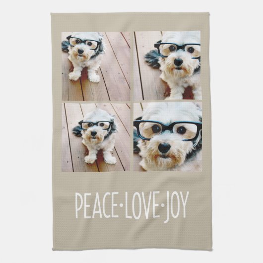 Peace Love Joy Taupe Holiday Photo Collage Theedoek (Verticaal)