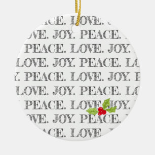 Peace Love Joy Text Kerstly Holly Foto Keramisch Ornament