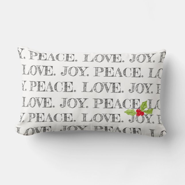 Peace Love Joy Text kerstmis Holly Festive Kussen (Voorkant)