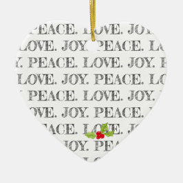 Peace Love Joy Text Kerstst Holly Foto Heart Keramisch Ornament