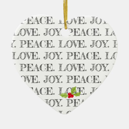 Peace Love Joy Text Kerstst Holly Foto Heart Keramisch Ornament (Voorkant)