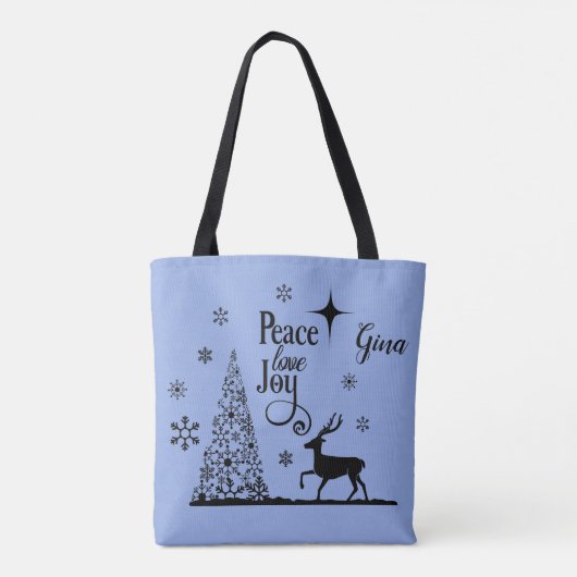 Peace Love Joy Tree and Deer Silhouette Tote Bag (Achterkant)