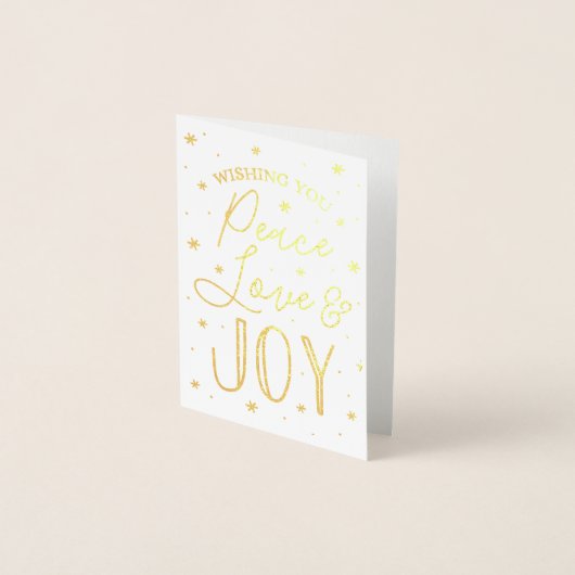 Peace, Love & Joy Trendy Typography Kerstmis Folie Kaarten (Voorkant)
