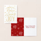Peace, Love & Joy Trendy Typography Kerstmis Folie Kaarten (Display)