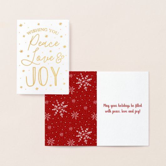 Peace, Love & Joy Trendy Typography Kerstmis Folie Kaarten (Display)