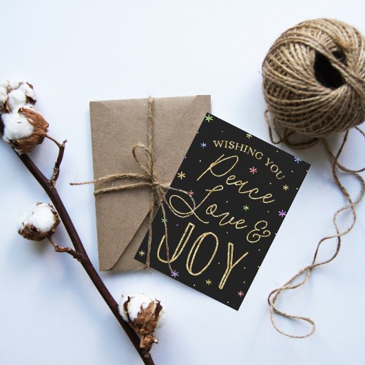 Peace, Love & Joy Typografie 3 Fotokerstmis Feestdagenkaart