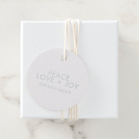 Peace Love Joy Typografie Kerstcirkel Zilver Bedankjes Labels (Met doos)