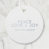 Peace Love Joy Typografie Kerstcirkel Zilver Bedankjes Labels (Voorkant)