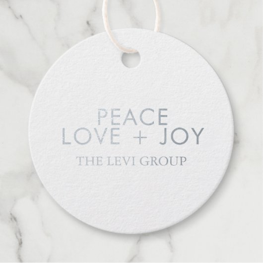 Peace Love Joy Typografie Kerstcirkel Zilver Bedankjes Labels (Voorkant)