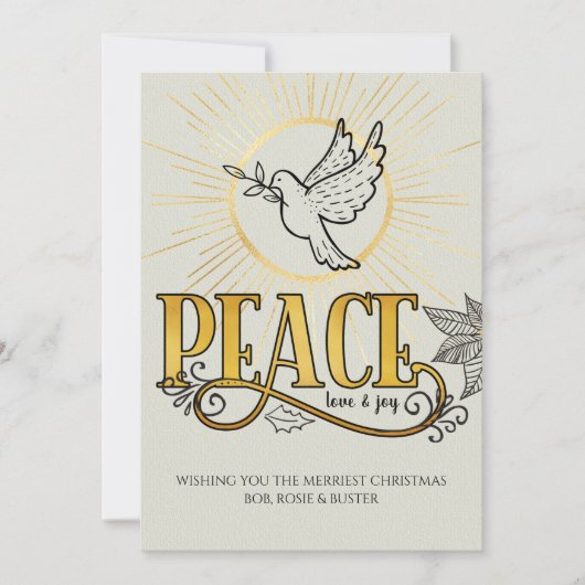 Peace Love & Joy  Typography Dove of Peace Dove of Feestdagenkaart (Voorkant)