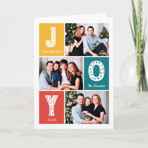 Peace Love JOY Typography Modern 3 Photo Feestdagen Kaart