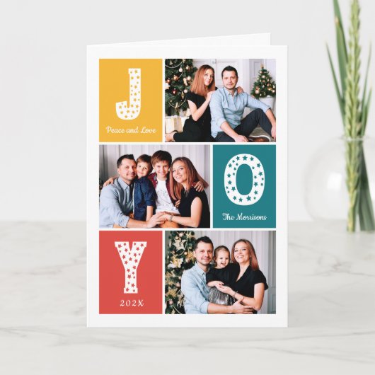 Peace Love JOY Typography Modern 3 Photo Feestdagen Kaart (Voorkant)