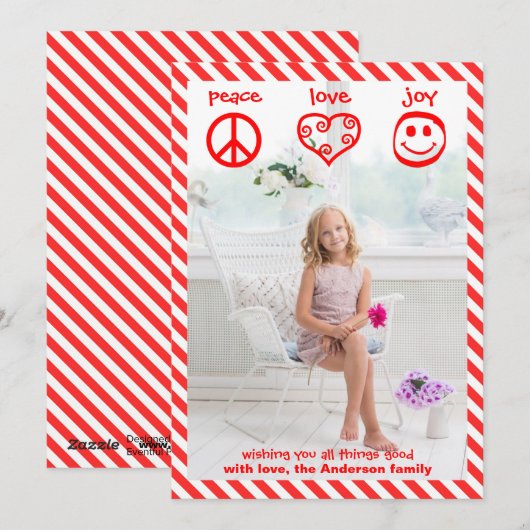 Peace, Love, Joy Vertical - 3x5 kerstkaart (Voorkant / Achterkant)