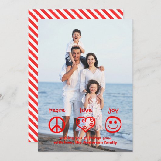 Peace, Love, Joy Vertical - kerstkaart (Voorkant / Achterkant)