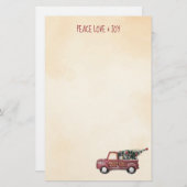 Peace Love & Joy w/ Red Speelgoed Truck Merry Kers Briefpapier (Voorkant / Achterkant)