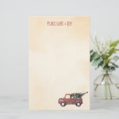 Peace Love & Joy w/ Red Speelgoed Truck Merry Kers Briefpapier (Staand voorkant)