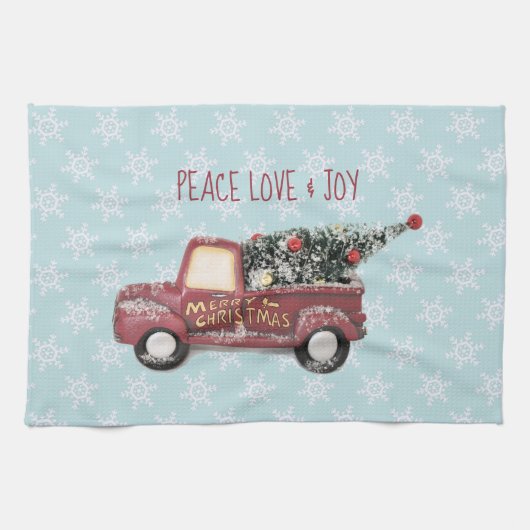 Peace Love & Joy w/ Red Speelgoed Truck Merry Kers Theedoek (Horizontaal)