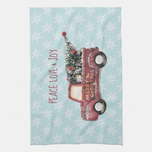 Peace Love & Joy w/ Red Speelgoed Truck Merry Kers Theedoek (Verticaal)