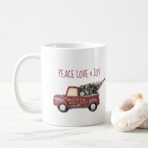 Peace Love & Joy w/ RedToy Truck Merry Kerstmis Koffiemok