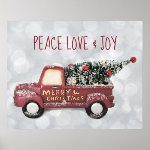 Peace Love & Joy w/ RedToy Truck Merry Kerstmis Poster