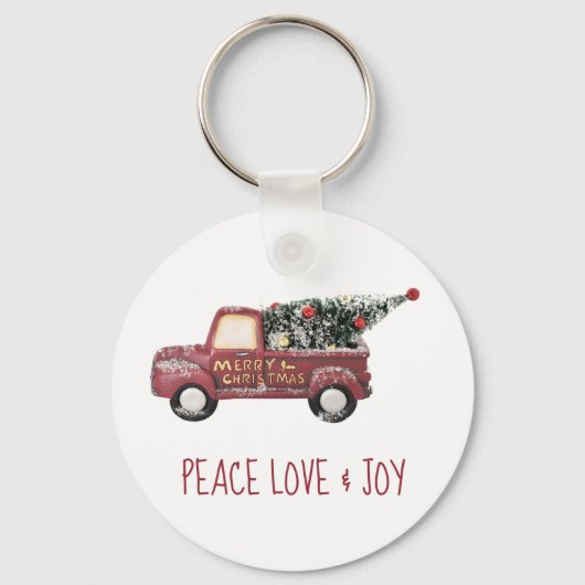 Peace Love & Joy w/ RedToy Truck Merry Kerstmis Sleutelhanger (Voorkant)