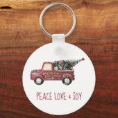 Peace Love & Joy w/ RedToy Truck Merry Kerstmis Sleutelhanger (Voorkant)