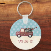 Peace Love & Joy w/ RedToy Truck Merry Kerstmis Sleutelhanger (Voorkant)