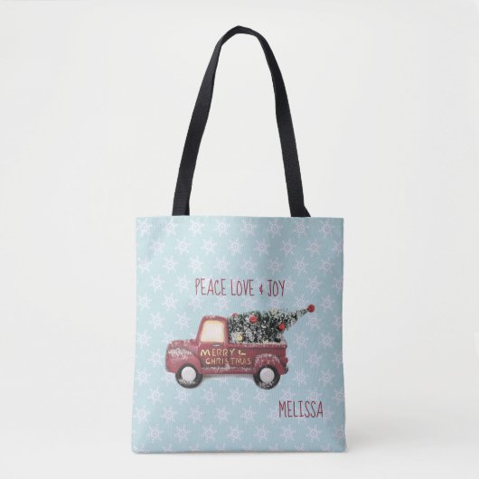 Peace Love & Joy w/ RedToy Truck Merry Kerstmis Tote Bag (Voorkant)