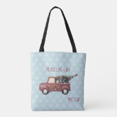 Peace Love & Joy w/ RedToy Truck Merry Kerstmis Tote Bag (Achterkant)
