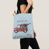 Peace Love & Joy w/ RedToy Truck Merry Kerstmis Tote Bag (Dichtbij)