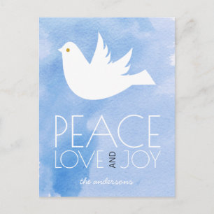 Peace love joy watercolor and white dove Christmas Feestdagenkaart