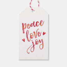Peace love joy waterverf kerstcadeau tags