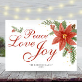 Peace Love Joy Waterverf Poinsettia Kerst Feestdagen Kaart