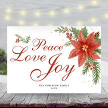 Peace Love Joy Waterverf Poinsettia Kerst