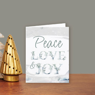Peace Love & Joy Waterverf Typografie Kerstmis Feestdagen Kaart