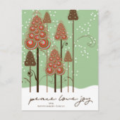 Peace Love Joy Whimsical-kerstboom en sneeuw Feestdagenkaart (Voorkant)