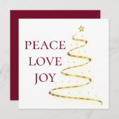 Peace Love Joy| White Red Square Holiday Kaart (Voorkant / Achterkant)