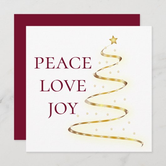 Peace Love Joy| White Red Square Holiday Kaart (Voorkant / Achterkant)