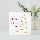 Peace Love Joy| White Red Square Holiday Kaart (Staand voorkant)