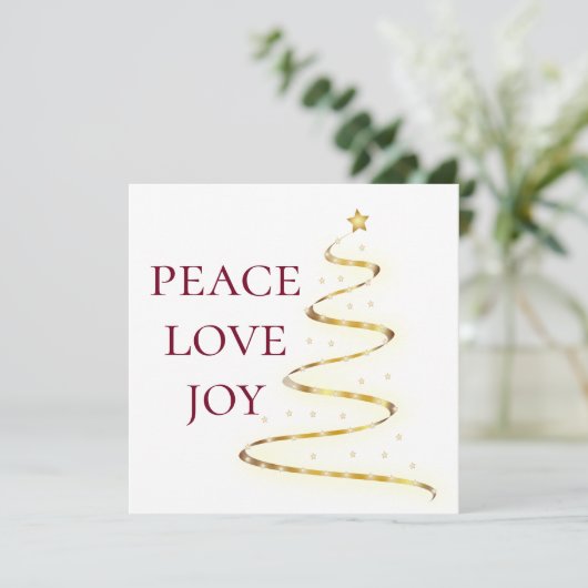Peace Love Joy| White Red Square Holiday Kaart (Staand voorkant)