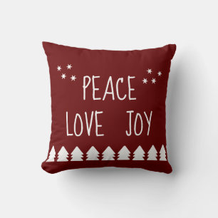 Peace Love Joy White Script Burgundy Holiday Thans Kussen