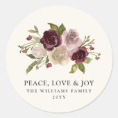Peace Love Joy Winter Bouquet Ronde Sticker (Voorkant)