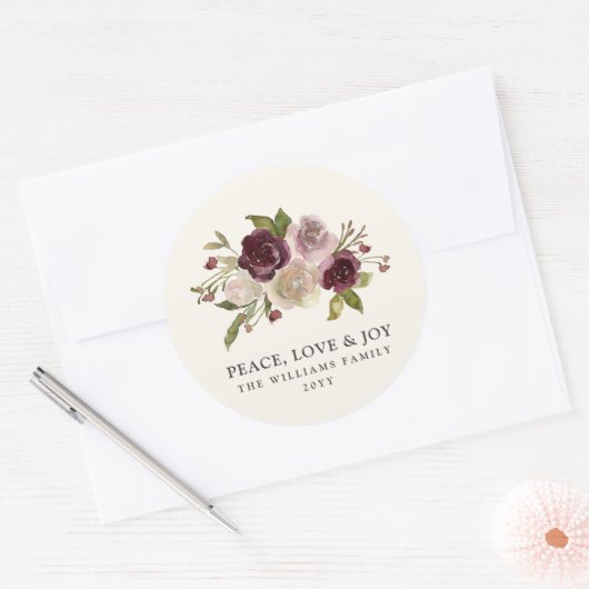 Peace Love Joy Winter Bouquet Ronde Sticker (Envelop)