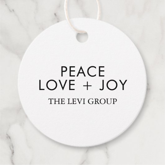 Peace Love Joy Wit Zwart Kerst Chique Vakantie Bedankjes Labels (Voorkant)