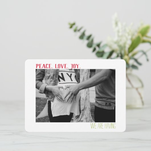 Peace Love Joy With Boy Gender onthulling Feestdagenkaart (Staand voorkant)