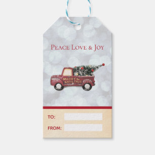 Peace Love & Joy with Red Speelgoed Truck Kerstmis Cadeaulabel