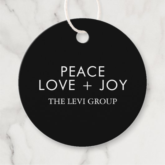 Peace Love Joy Zwart Wit Kerstvakantie Bedankjes Labels (Voorkant)